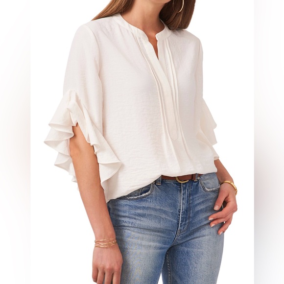 Vince Camuto Tops - Vince Camuto Split‎ Neck Ruffle Sleeve Blouse